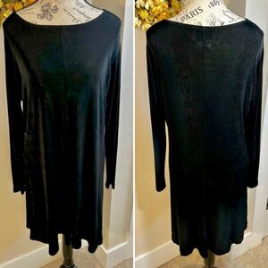 FLAX by Engelhart Slinky Knit  Bateau Neck Long Sleeves Black Tunic Dress Sz M
